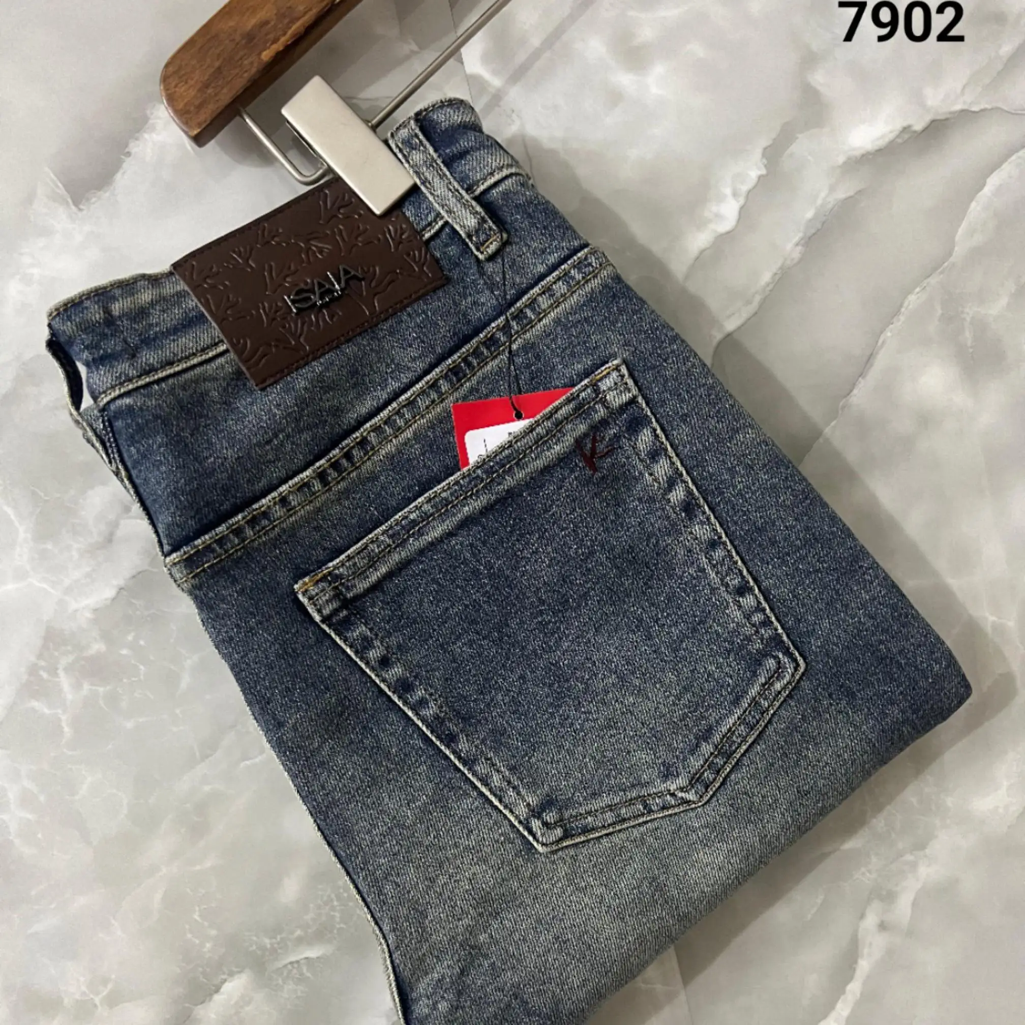 

New 2025isai Men's Denim Jeans Slim Fit Straight Leg Lightweight Elastic Thin Ins Sle Casual Jeans for Youth And Teens
