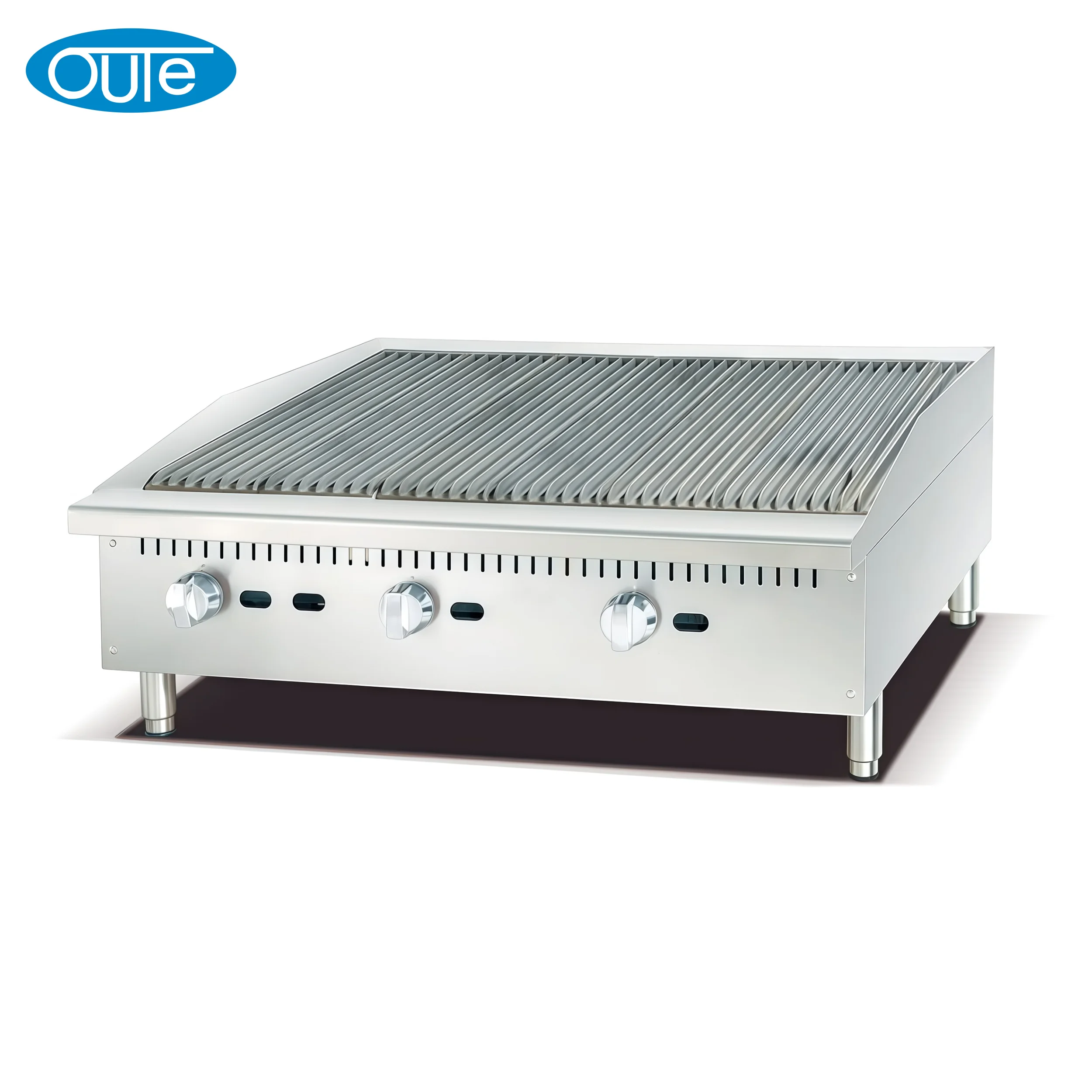 

OUTE Heavy Duty 36inch 3 Burner Stainless Steel Lava Rock Teppanyaki Grill Table Commercial Radiant Charbroiler Gas for