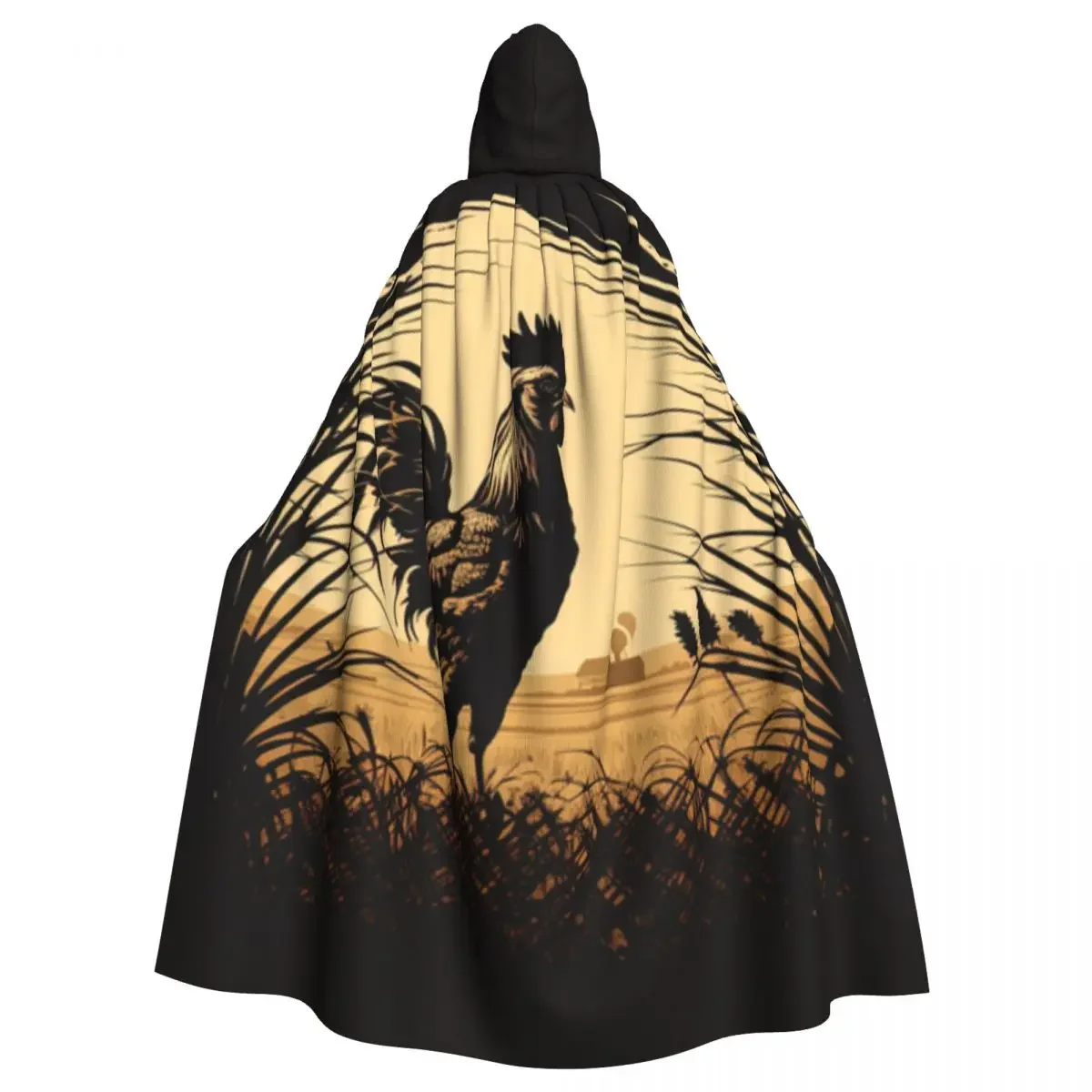 Adult Cloak Cape Hooded Rooster On The Rice Field Medieval Costume Witch Wicca Vampire Elf Purim Carnival Party