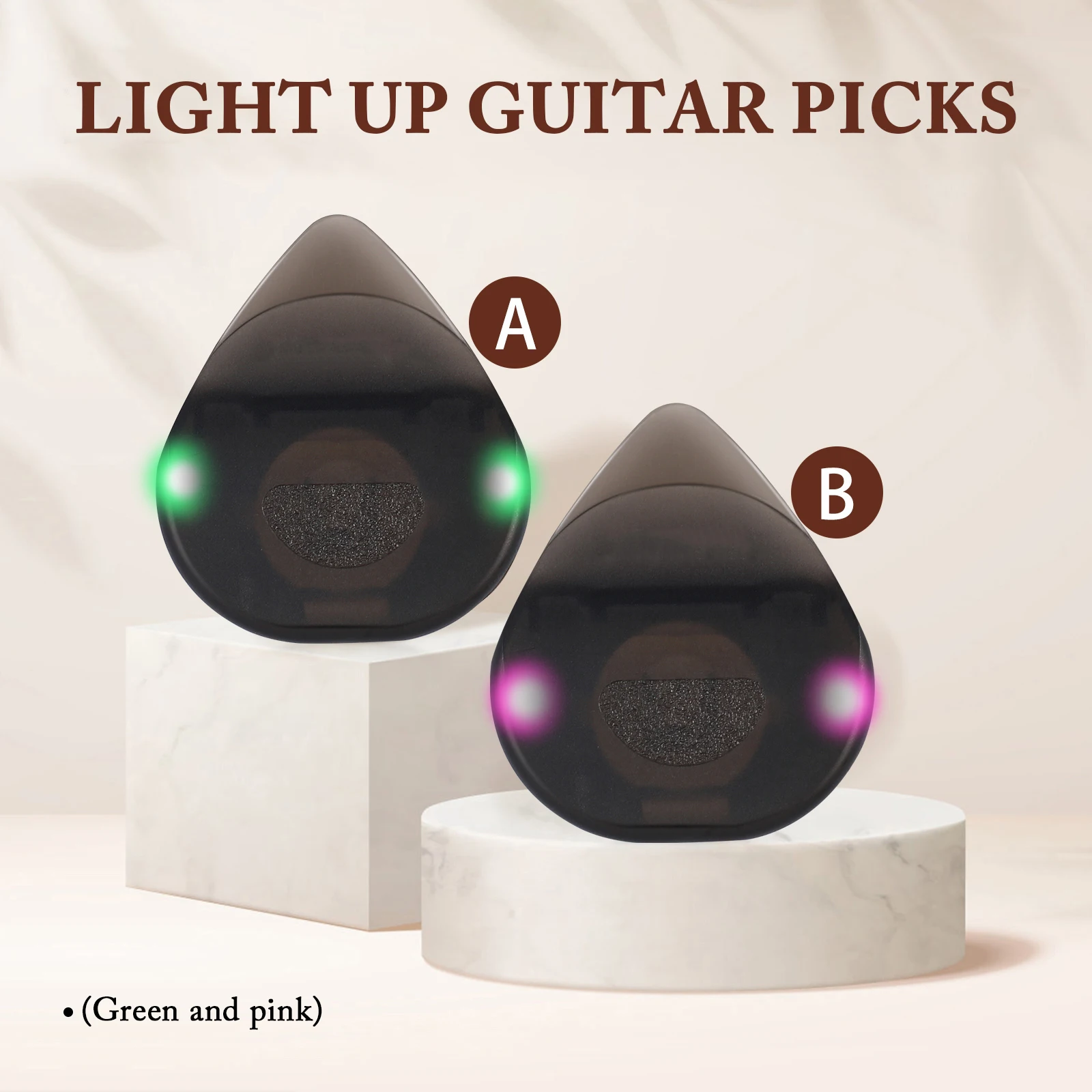 

2 pcs LED Light Guitar Picks 1Green 1Pink PC 4x3 5cm Electric Acoustic Ukulele Bass Accessories Stage Party Night Light