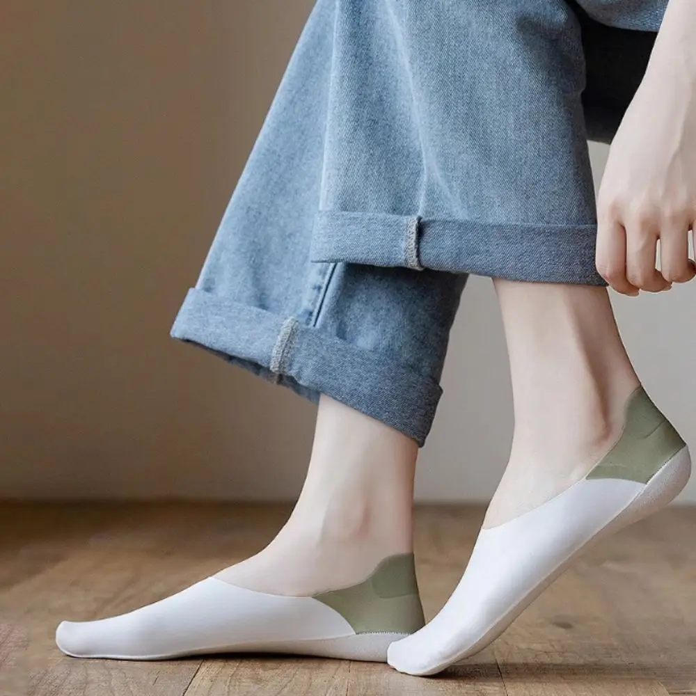 

8Pairs Breathable Patchwork Invisible Short Socks Anti Slip Hosiery Ice Silk Boat Socks Sweat Absorption Summer Thin Socks Daily