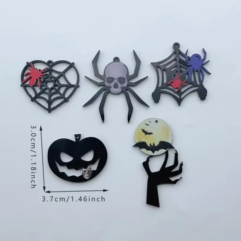 10pcs Acrylic Printed Halloween Spider Web Bat Pumpkin Skull Pendant DIY Jewelry Pendant Accessories image 6