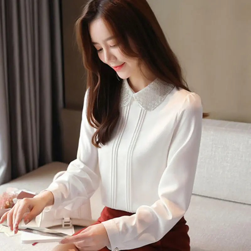 Fashion Peter Pan Collar Button Spliced Beading Folds Blouse Female Clothing 2022 Autumn New Loose Casual Pullovers Sweet Shirt