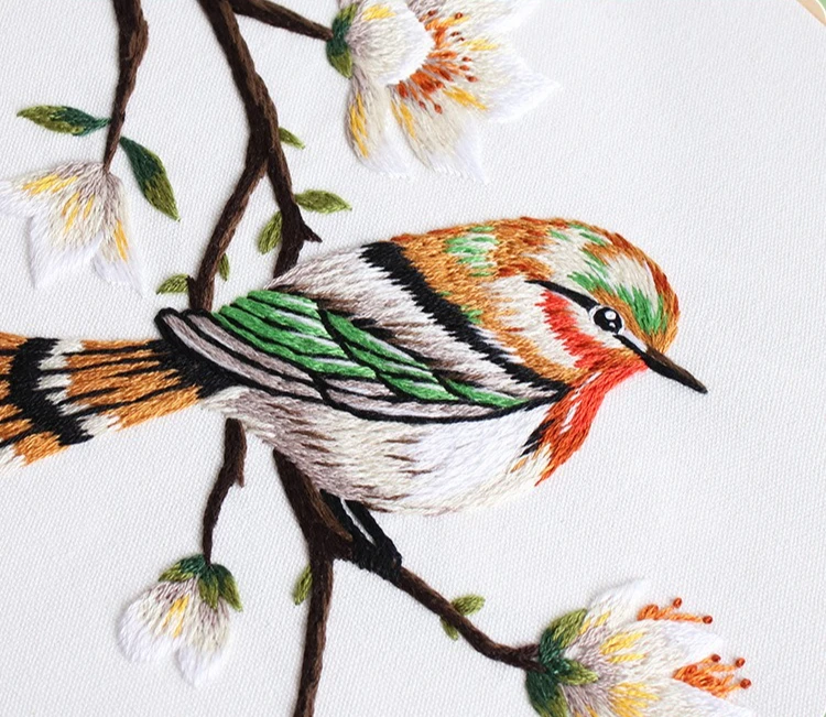 

Chinese Style DIY Embroidery Kit Flowers Bird Handmade for Beginner with Hoop Wall Art Cross Stitch Needlework Kit Hanging Decor