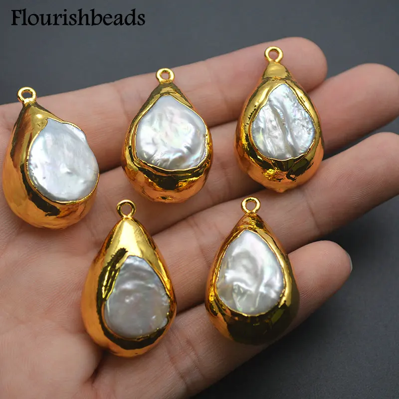 

6pc Gold Plated Natural White Pearl Waterdrop Pear Shape Pendant Earring Drops