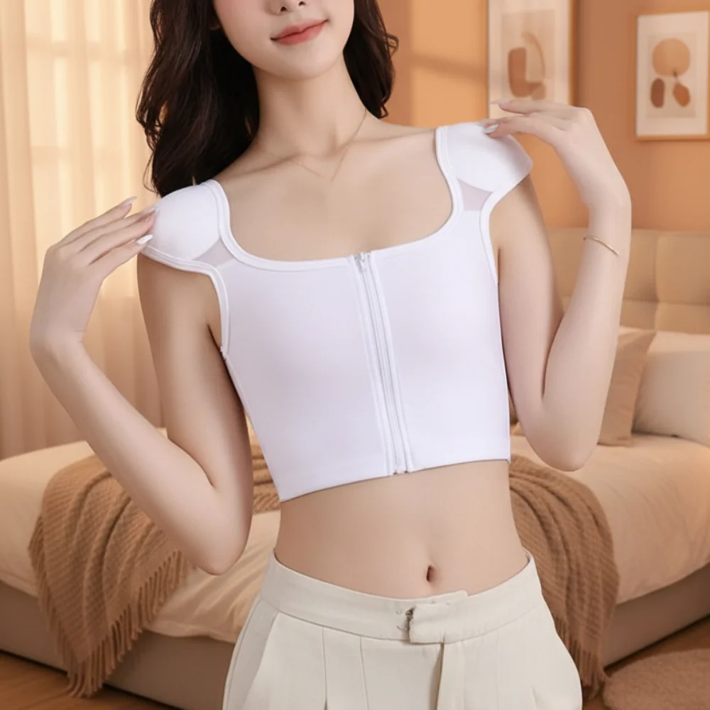 Mesh Flat Breast Binder Bustier Solid Color Shockproof Tank Top Shapers Lady Girl Cosplay Shoulder Pad Chest Binding Slim Fit image 2