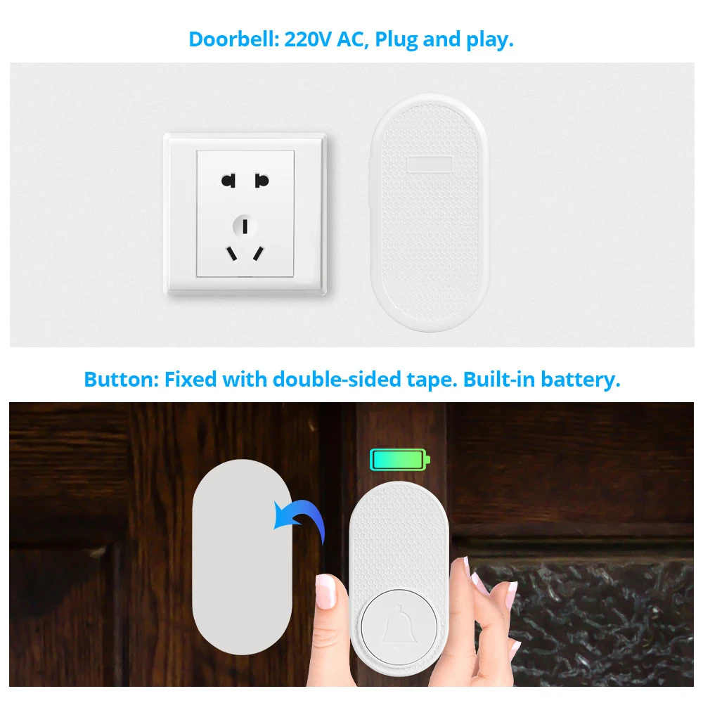Дверной звонок M558, водонепроницаемый беспроводной звонок, домашний дверной звонок, интеллектуальный 33 песни, 4 уровня громкости, режим отключения звука, умный дверной звонок, сигнализация