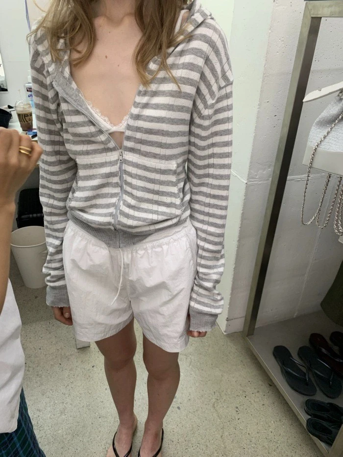 

Classic Retro Long Sve Hoodie Sunade Sweatirt Cotton Yarn Women's Loose Fit Cardigan Sle Striped Pattern Zipper Closure