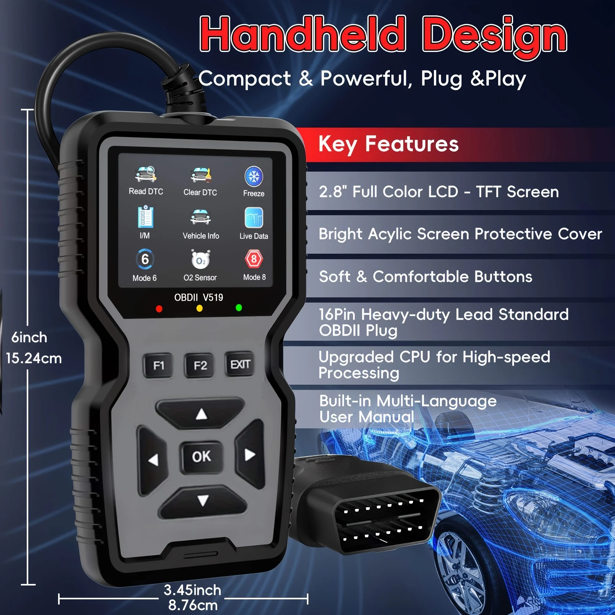 Professional Obd2 Scanner, Enhanced Engine Fault Code Reader and Reset Tool, Suitable for Advanced Obdii/Eobd Automotive Diagnostics