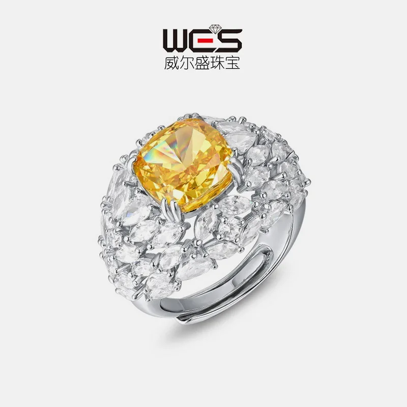 18K Gold Inlaid with Colored Baby Stones PT950 Platinum Ring Zircon Surrounded By Ice Cut Moissanite Ring