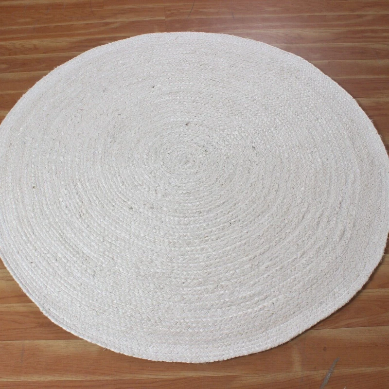 White Rug Natural Jute Handmade Reversible Carpet Modern Living Floor Area Rugs