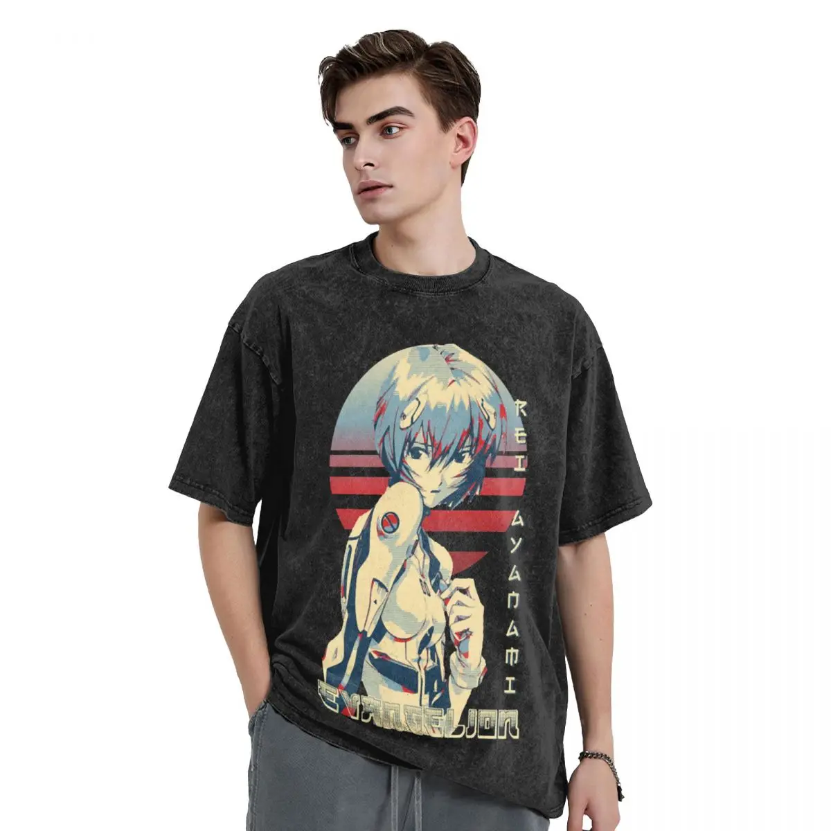 Rei Ayanami Washed T Shirt Streetwear Hip Hop Vintage T-Shirts Japan Manga Anime Tee Shirt Men Women 100% Cotton Oversize Summer