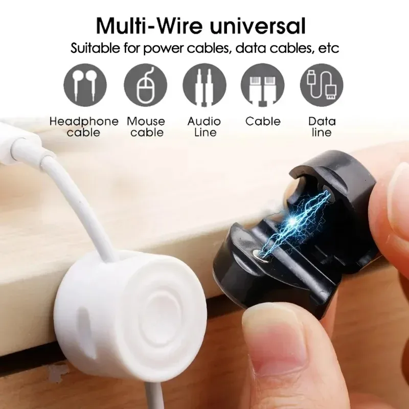 Magnetic Cable Clips Adhesive Smooth Cord Holder Under Desk Cable Management Winder Keeper Cable Organizer Wall Mounted Hook