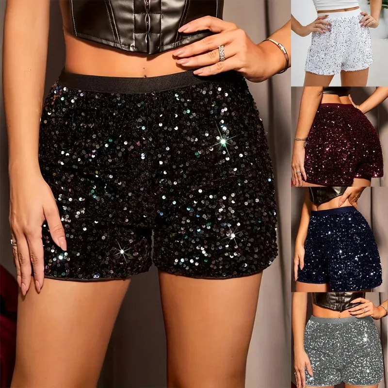 

New Women's Ins Fashion Shorts High Waist Solid Color Nighttime Slimming Glitter Women's Pants