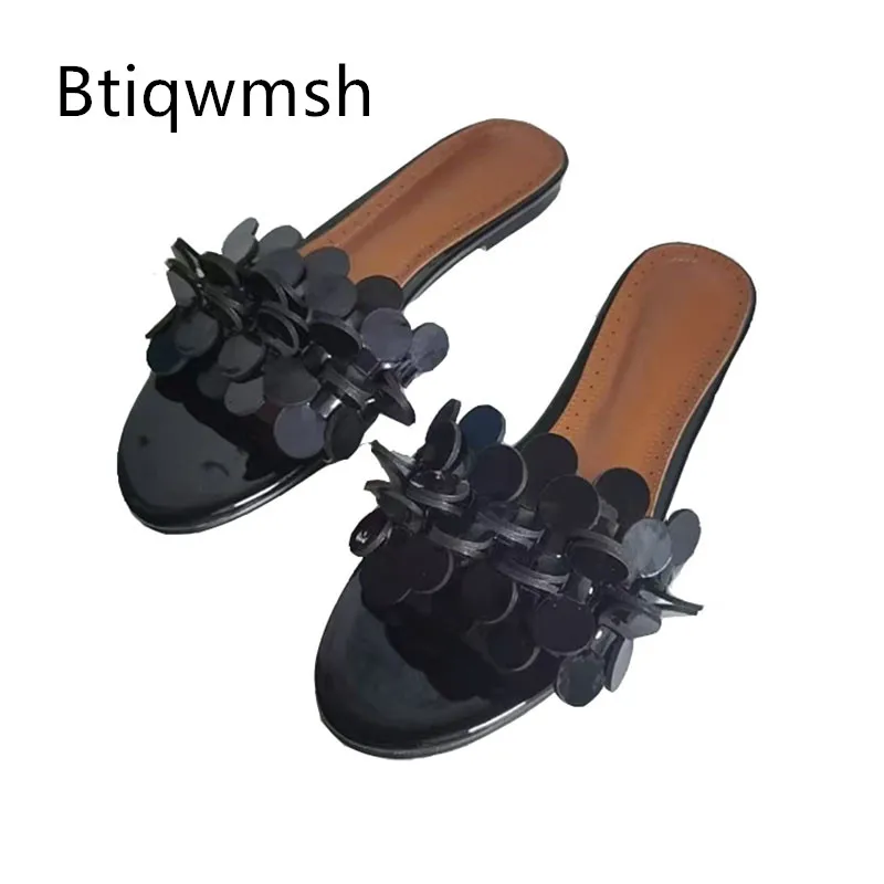 

Черные тапочки с цветочным принтом, женские модные туфли на плоской подошве с открытым носком, женские сексуальные сандалии-гладиаторы