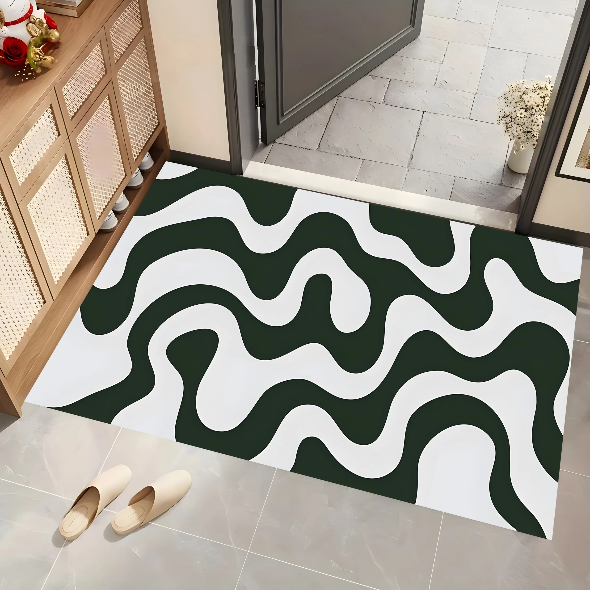 2D Black & White Flowing Wave Contrast Rug, Modern Minimalist Style, Living Room & Bedroom