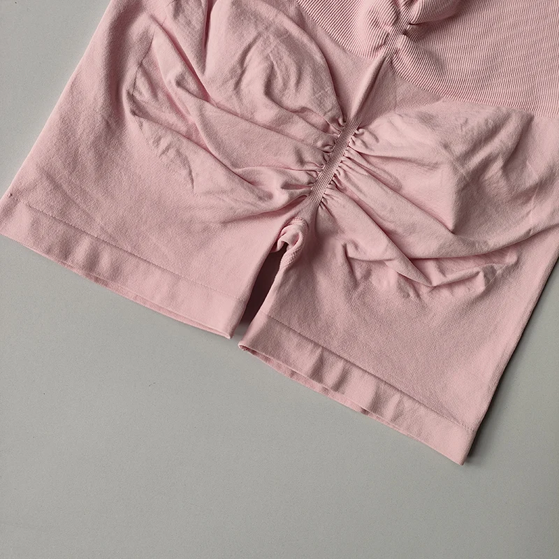Pfirsichfarbene Fitness-Shorts für Damen, Sport-Shorts zur Po- und Hüftstraffung, Yoga-Shorts mit hoher Taille und hohem Bauchkomfort, hochelastische Leggings – Detail 10