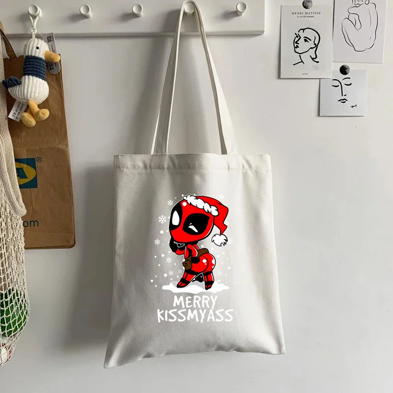 New Dead-pool Superhero Women's Tote Bag Canvas Shopping Bags Ins Casual Large Capacity Hand Bags Student Cool Shoulder Bag 2024