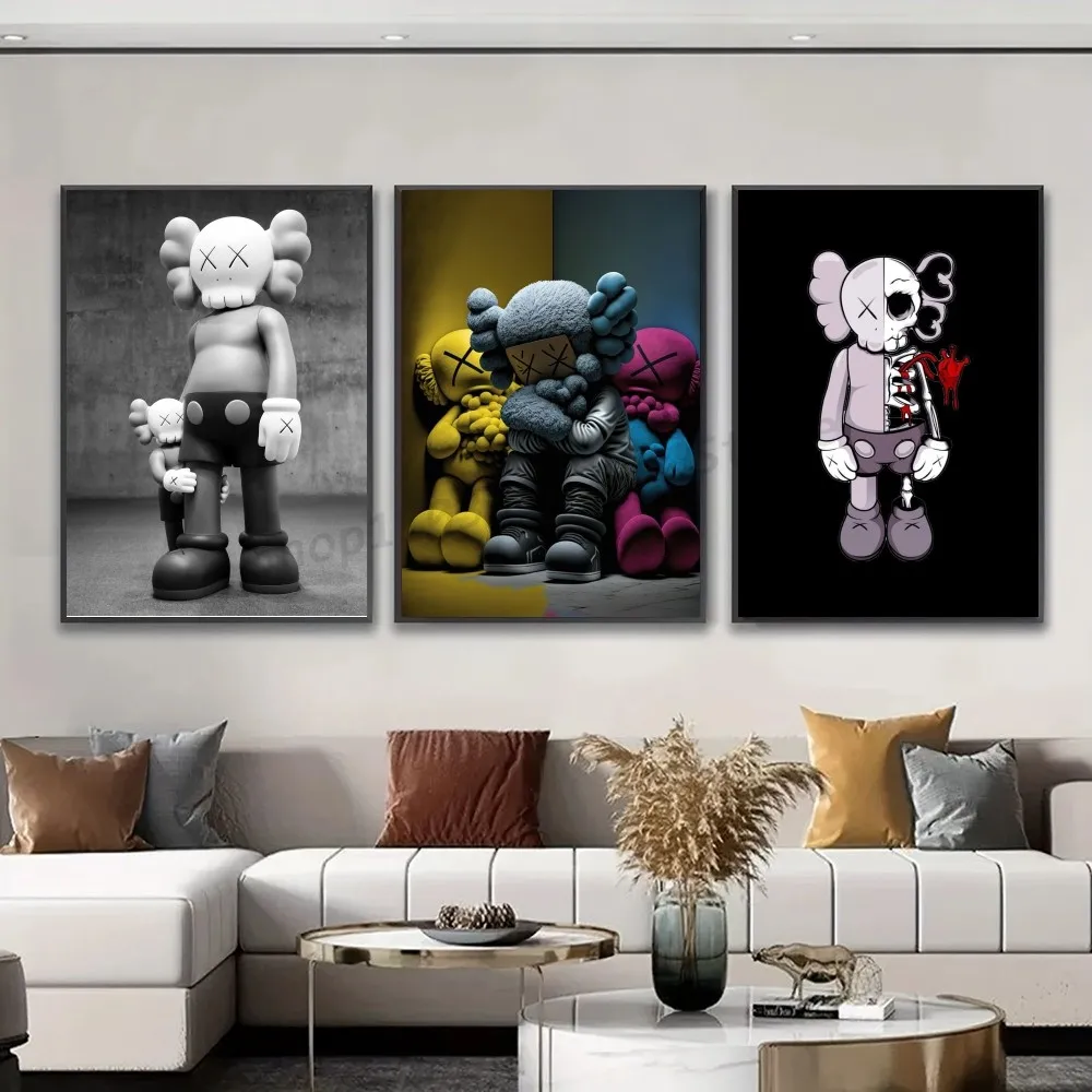 1pc Cartoon A-k-kaws Poster Self-adhesive Art Waterproof Paper Sticker Coffee House Bar Room Wall Decor