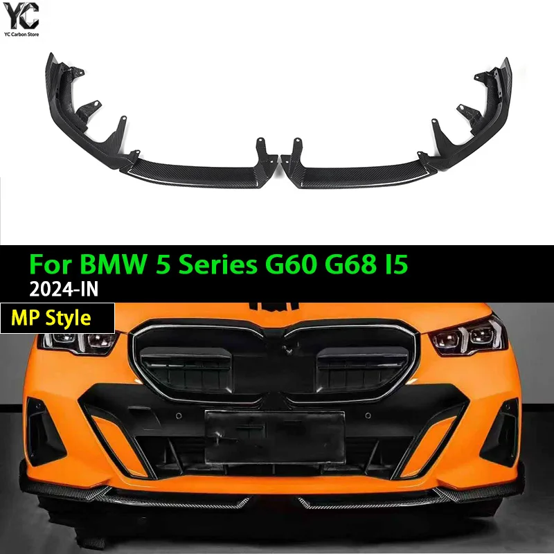 Real Dry Carbon Fiber Front Diffuser Bumper Lip for BMW 5 Series G60 G68 I5 MP Style 2024-IN 4Pcs/Set