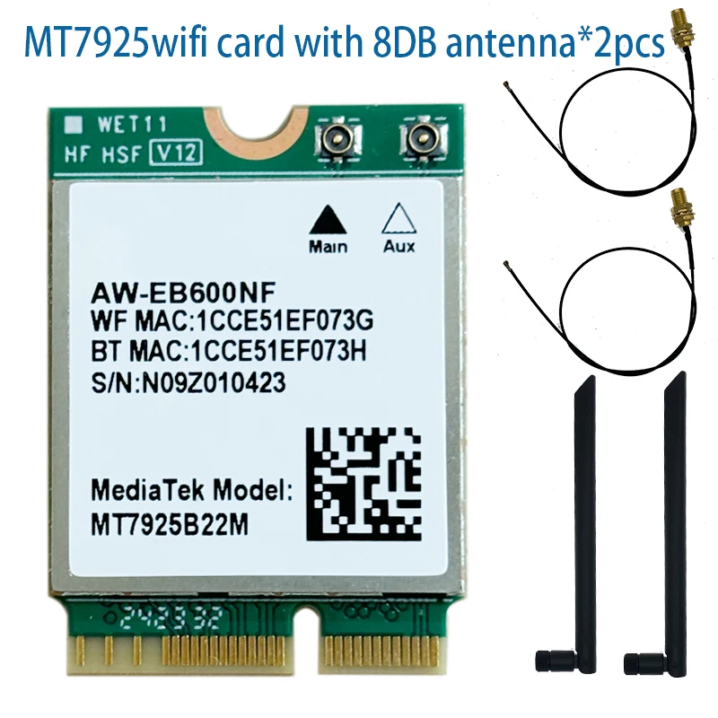 Adaptador sem fio WiFi para Win11 Linux, WiFi 7, Bluetooth 5.3, Tri Band 2.4, 5, 6GHz, 5400Mbps, M.2 NGFF, M2 MT7925