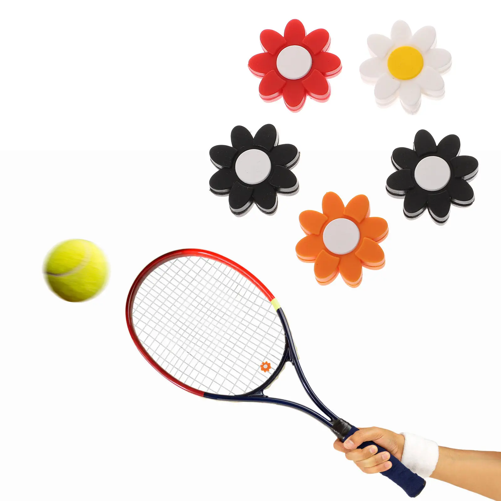 

5Pcs Silicone PVC Racket Dampener Flower Shape Vibration Reducer for Tennis Racket Shock Absorption Stylish Colorful Design