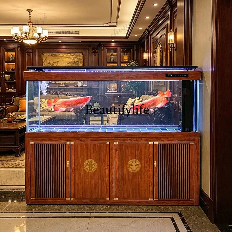New fish tank living room Chinese large floor ultra-white fish tank partition bottom filter free of water change
