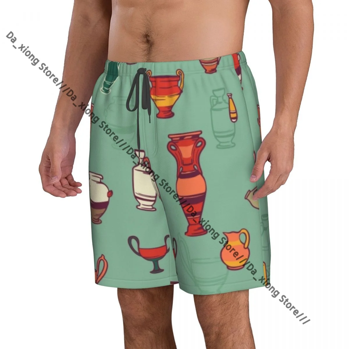 Greek Pottery Quick Dry Swimming Shorts For Men Swimwear Swimsuit Trunk Bathing Beach Wear