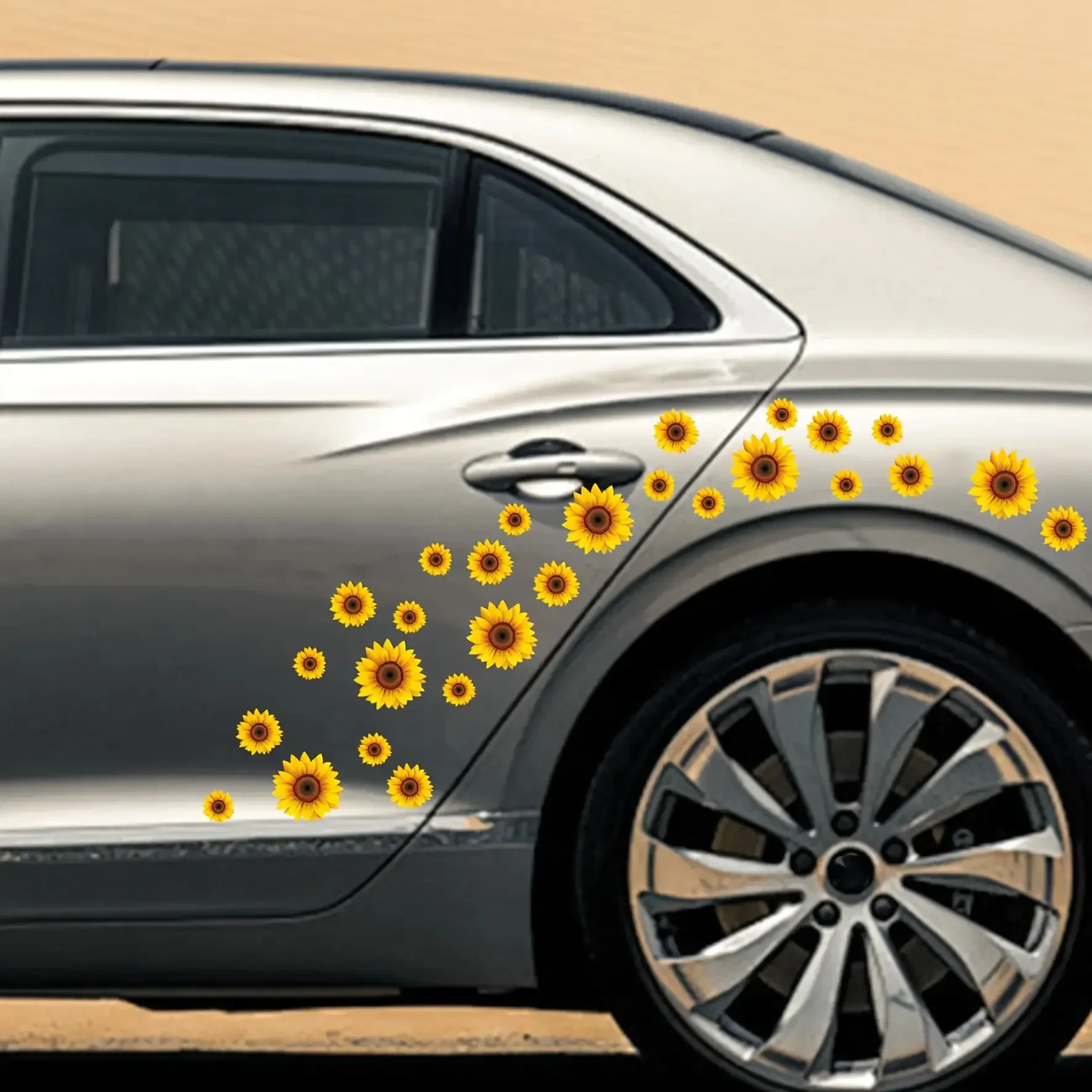 1Set Yellow Sunflower Vinyl Decal Sticker Cute DIY Decor for Car Truck SUV Bike Scooter Laptop view 4