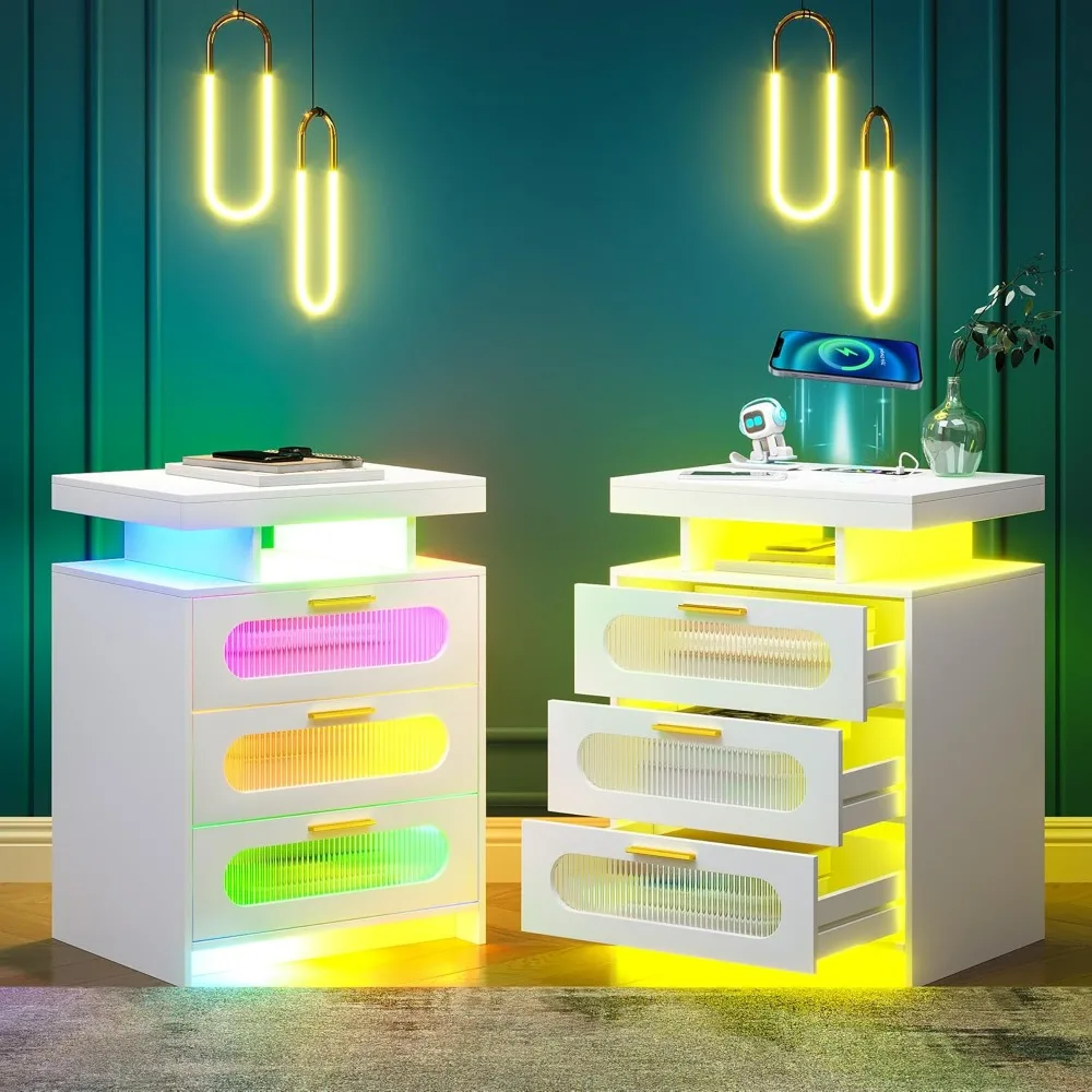 

RGB Nightstand Set of 2, Modern Bedside Tables has 3 Drawer for Bedroom Furniture, End Side Tables with Motion Sensor Lights