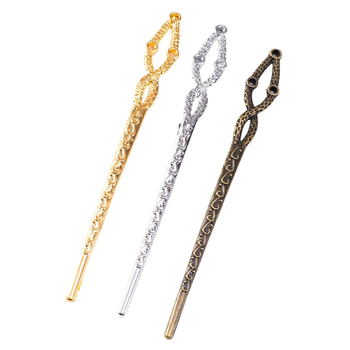 

Gold Silver Bronze Colors Plants Scepter 3 Holes Metal Carved Bookmarks Craft DIY 13x1.4cm