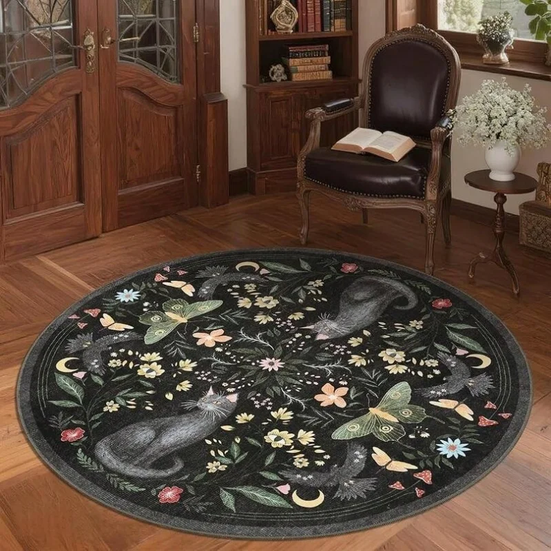 Pastel Branch Floral Light Beige Round Rug Non Slip Soft Circular Floor Mat Kids Nursery Bedroom Decor Mat