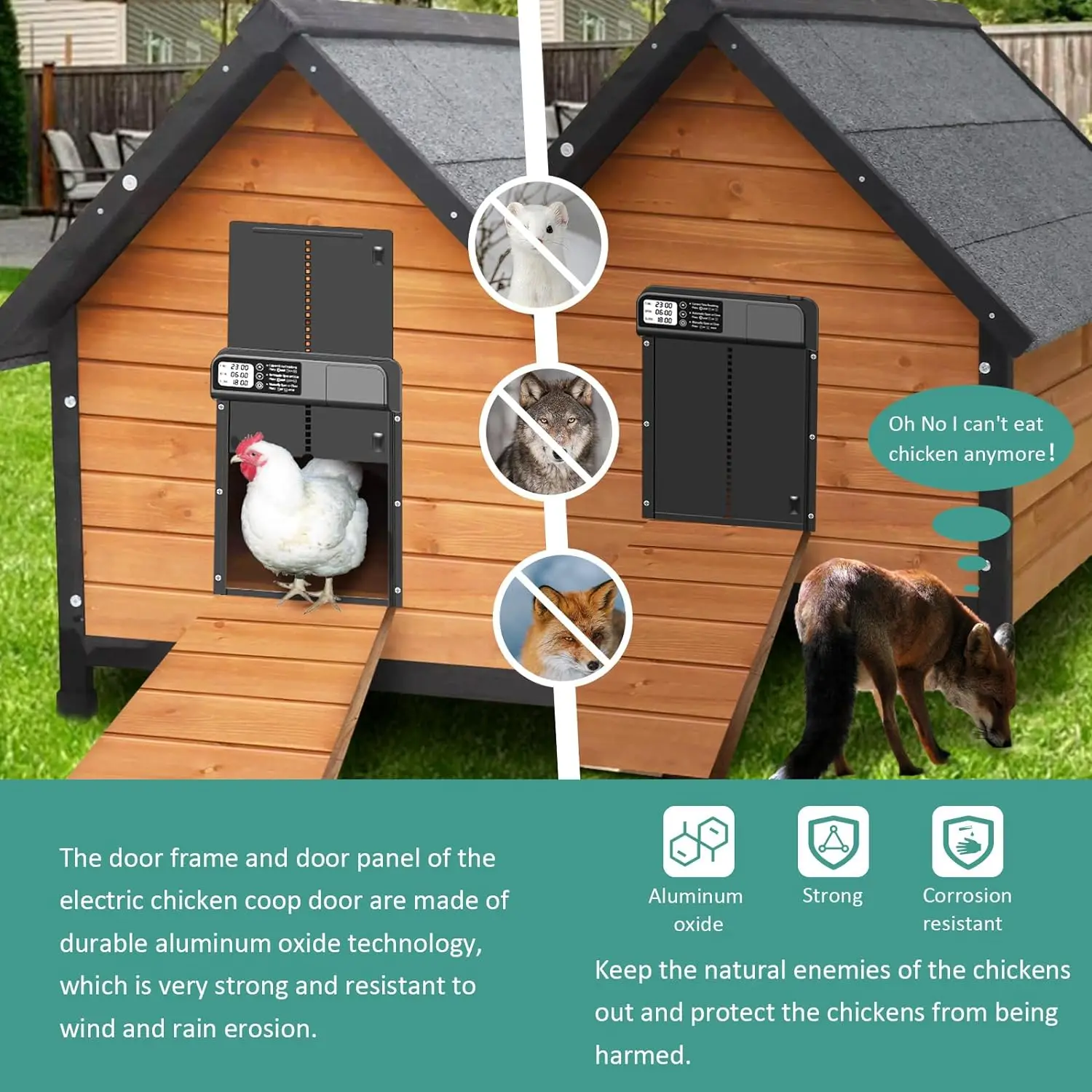 Aluminum automatic chicken coop door, equipped with a waterproof display timer and intelligent anti-pinch protection
