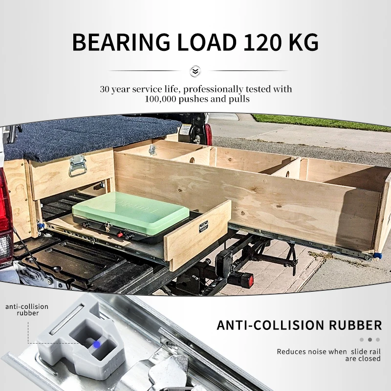 With Lock120KG Bearing Capacity Heavy Duty Slides  3 Fold Full Extension 53mm Wide Industrial Rail Drawer Runn