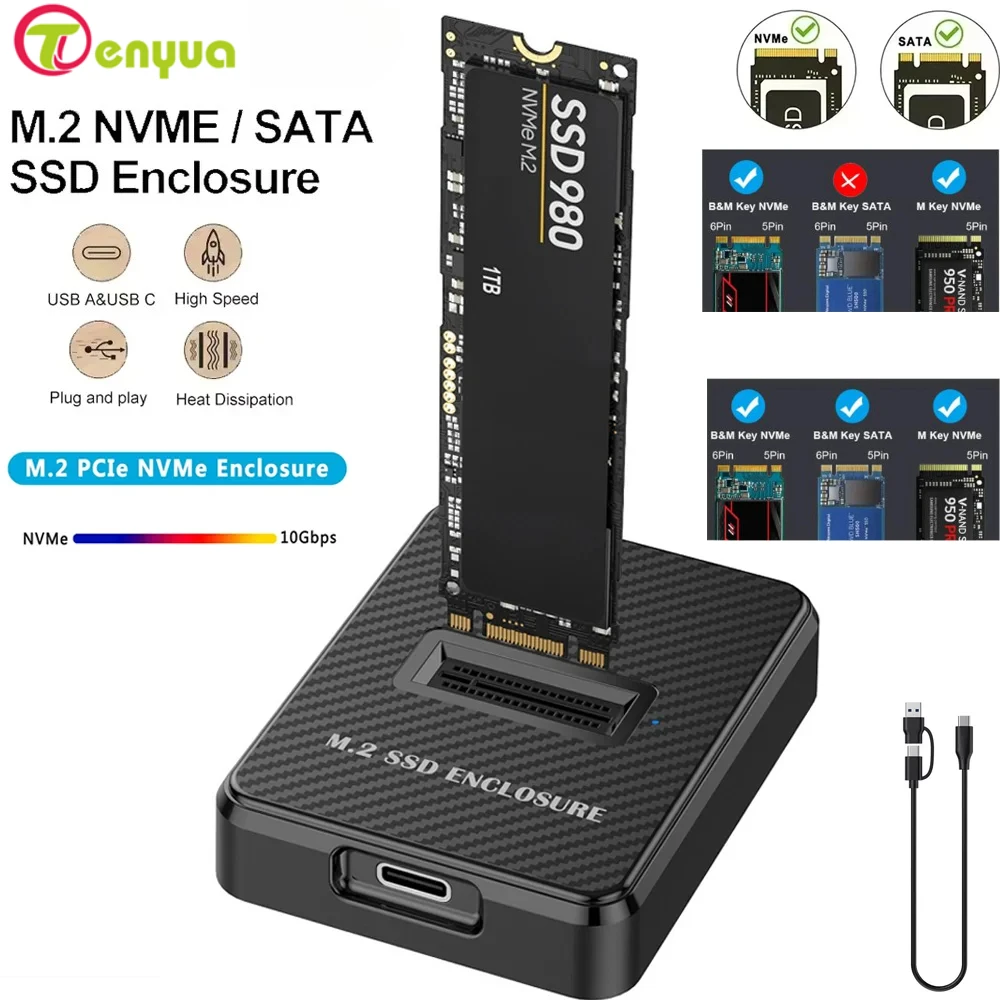 NVMe/SATA M.2 Duplicator Dual-Bay Offline Clone USB C to NVME/SATA Docking Station for M2 SSD M Key and B+M Key Hard Drives