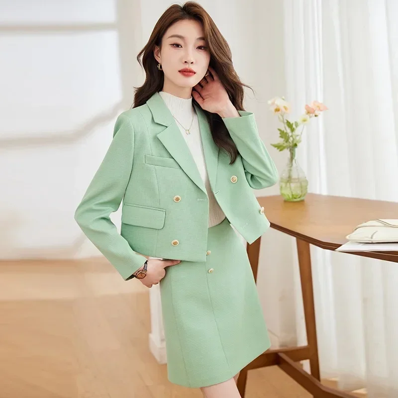 

Insozkdg Autumn Retro Casual Short Blazer + Wrap Hip A-line Skirt Sets Commuter Double Breasted Suit Skirt Two Piece Set Women