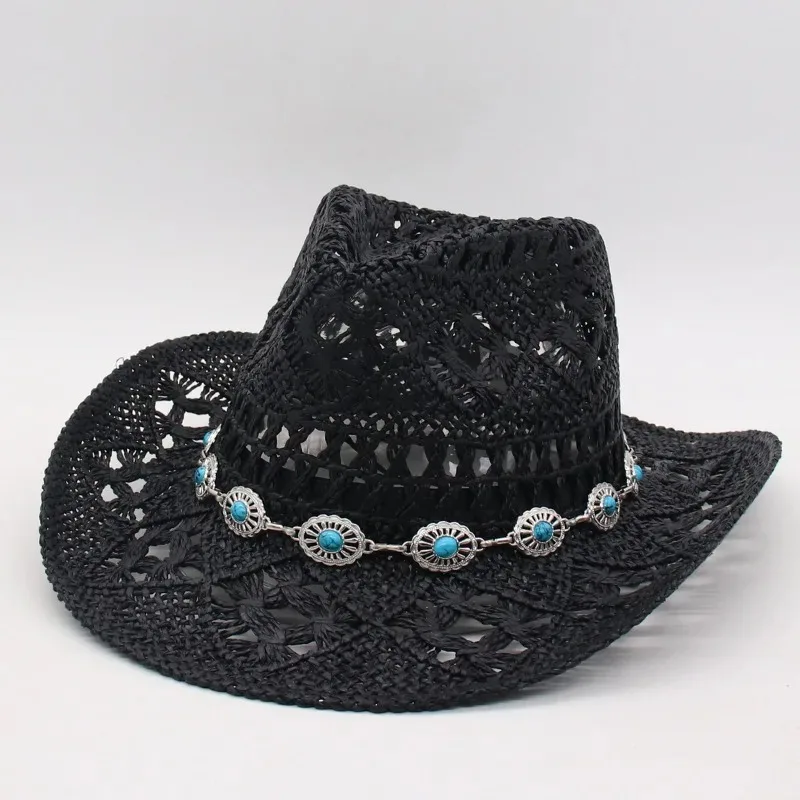 Vintage Sommer Strand Bohemian Strohhut mit Muscheln für Damen und Herren, Western Cowboyhüte mit Holzperlen, Ausgehöhlter Sonnenhut, Urlaubsmütze – Detail 24