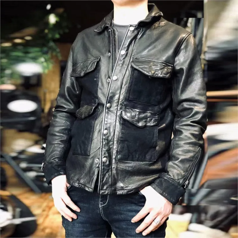 

Casual sports all-vegetable-tanned cotton leather men's lapel