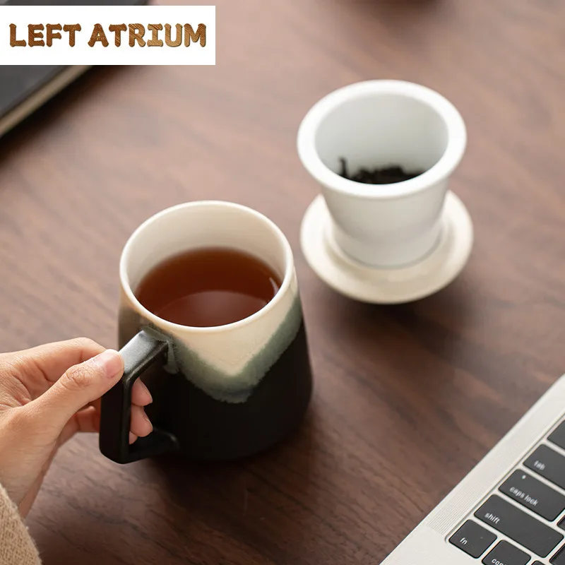 380ML Gradual Change Color Painted Ceramic Filter Tea Separator Cup Ancient Tea Mug with Infuser Tea Making Office Water Cup