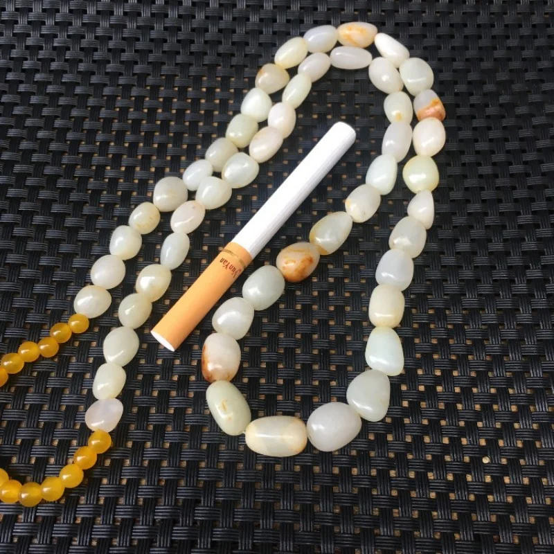 

Genuine Hetian Jade Density High Oil Content Grass Qin Yellow Skin Seed Material Stone Multi-Circle Brac
