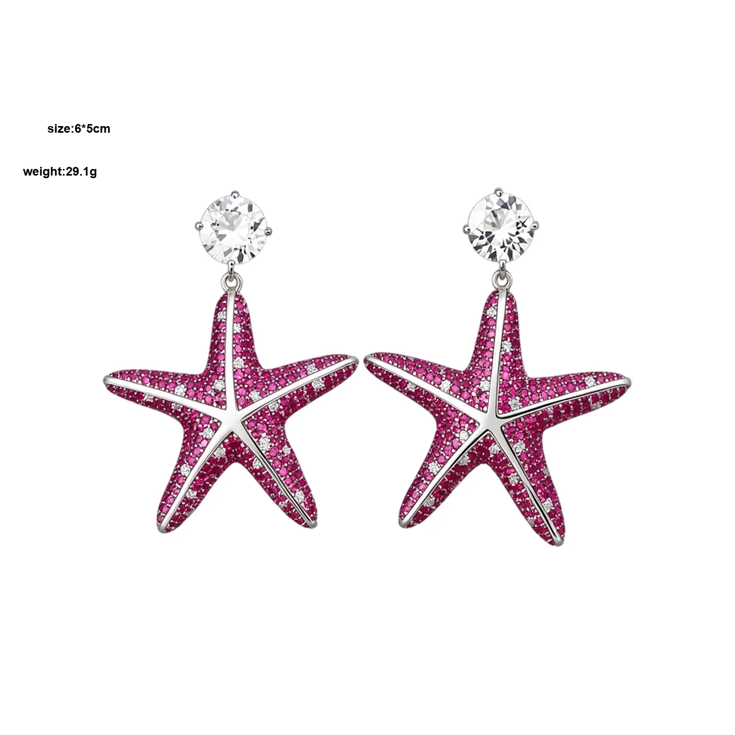 Luxury Zircon Starfish Stud Earrings for Women Silver Needle Exaggerated Elegant Fashion Jewelry Gift