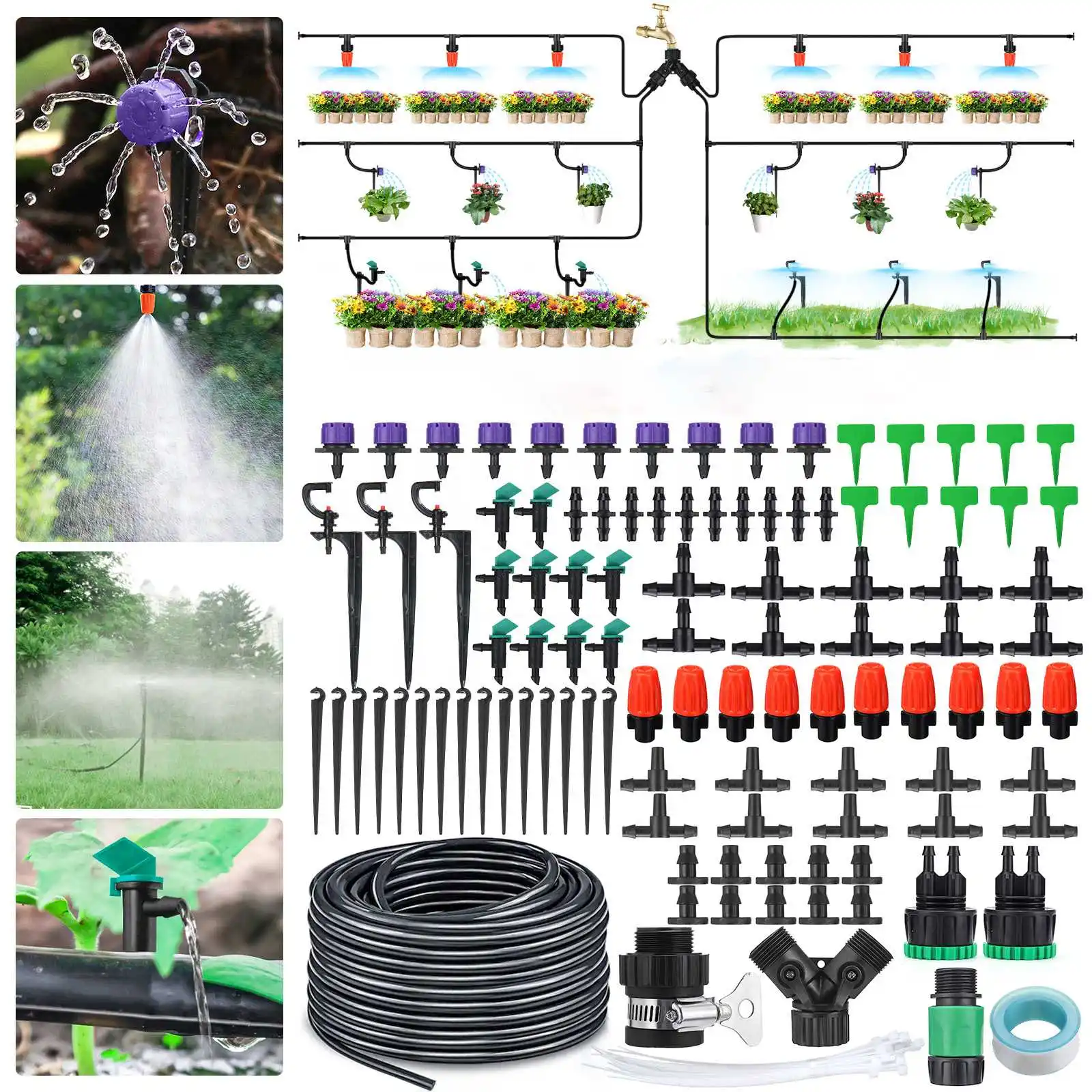 

40-29M 153Pcs DIY Drip Irrigation System Automatic Watering Garden Hose Micro Drip Watering Kits with Adjustable Drippers