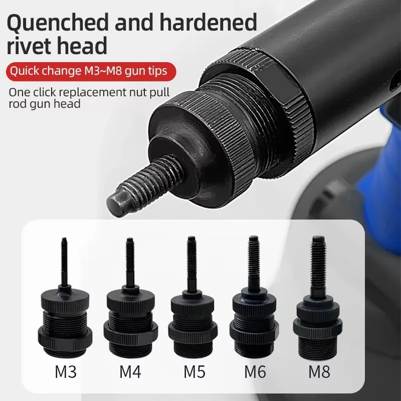 Pistol Rivet Pneumatik Kelas Industri RL5308, Alat Rivet Udara Otomatis Portabel, Rentang Rivet M3-M8, Kekuatan Tarik 24000N