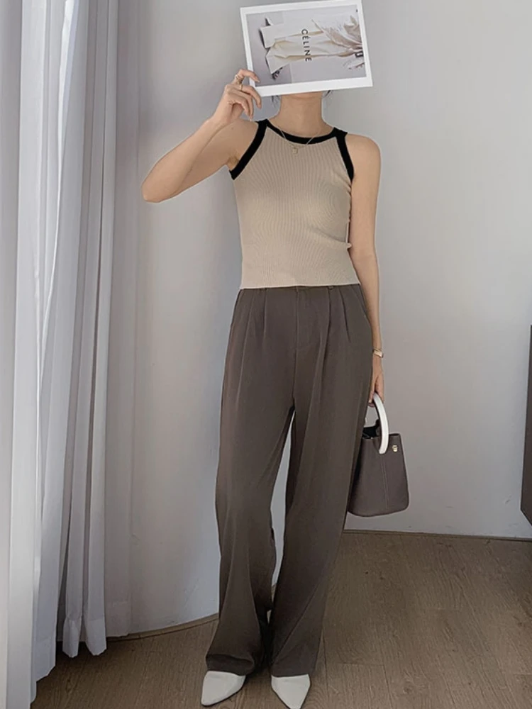Panelled Tanks Women Minimalist All-match Daily Streetwear Slim Sexy Casual Summer Knitwear Korean Style Hot Girls Stylish Cozy