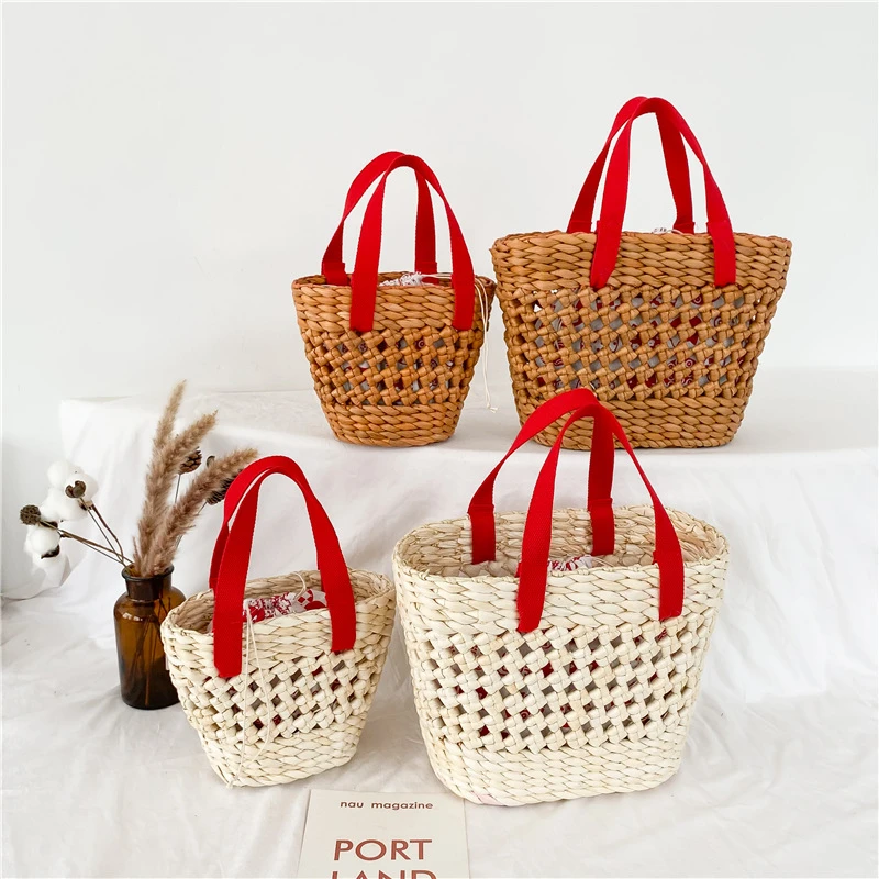 New Handmade Weave Women\'s Bag Fashionable Solid Color Hollow Vegetable Basket Female Handbags Summer Beach Straw Bag Purse