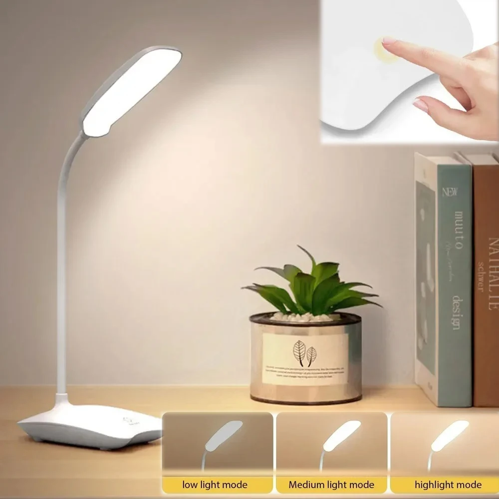 LED Foldable Desk Lamp Touch Switch Dimmable Table Lamp USB Rechargable Table Light Night Light Portable Table Reading Lamp