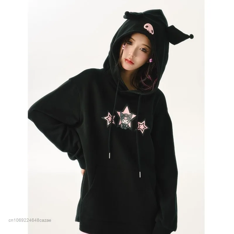 Sanrio Kuromi Little Devil Hoodie Girls Printed Student 2022 New Autumn Thin Harajuku Style Tops Korean Casual Clothes For Women