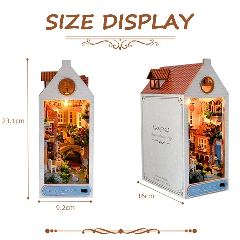 Bruges Ancient City Bookshelf Home Decoration Retro DIY Wooden Book Nook Shelf Insert Miniature Kits For Adult Handmade Gifts