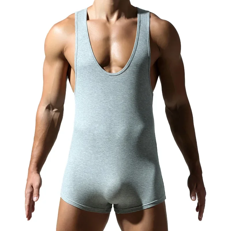 New Men\'s Vest Wrestling Suit Fitness Home Jumpsuit Men