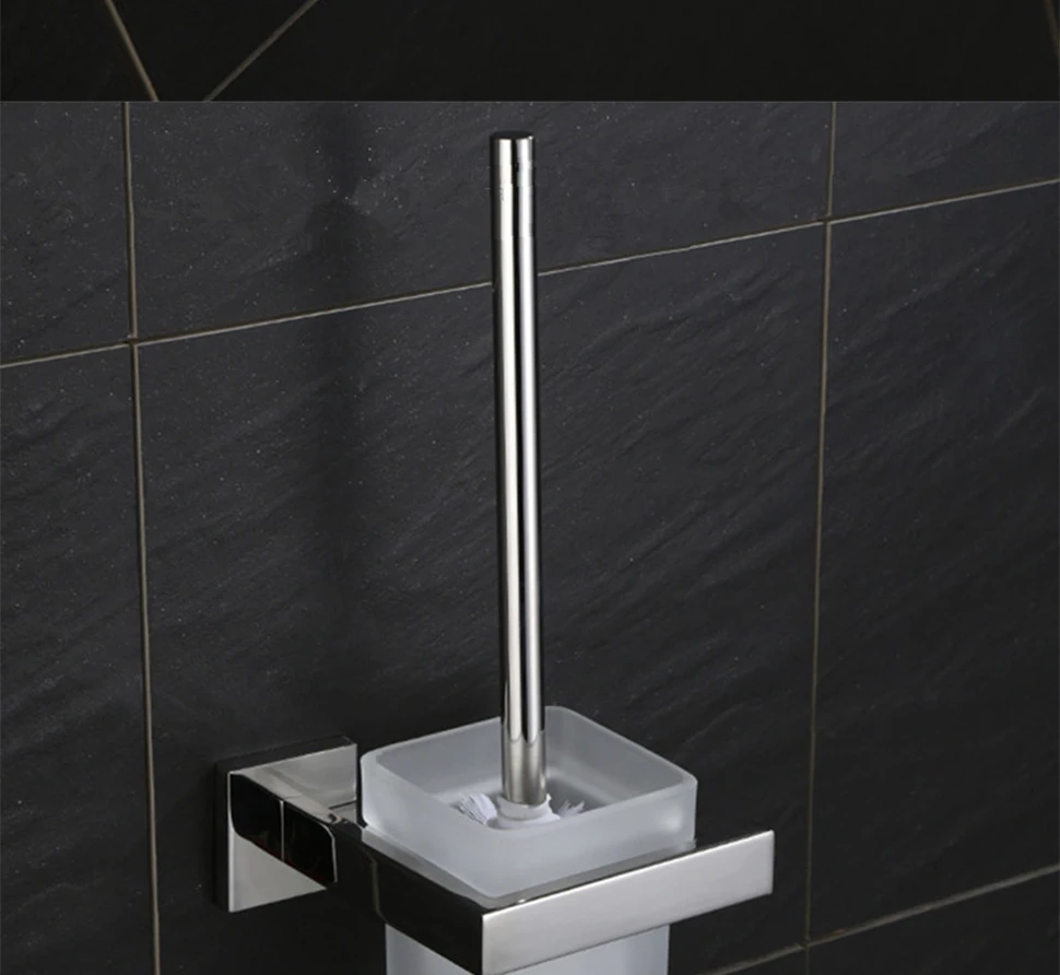 Moderne Edelstahl Wand Montiert Wc Pinsel Halter Regal Wc Pinsel Organizer mit Milchglas Gebürstet Nickel – Detail 3